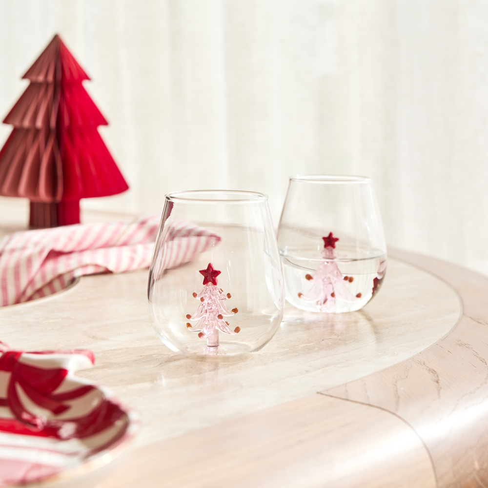 Christmas Pink Tree Wine Glass Pack of 2