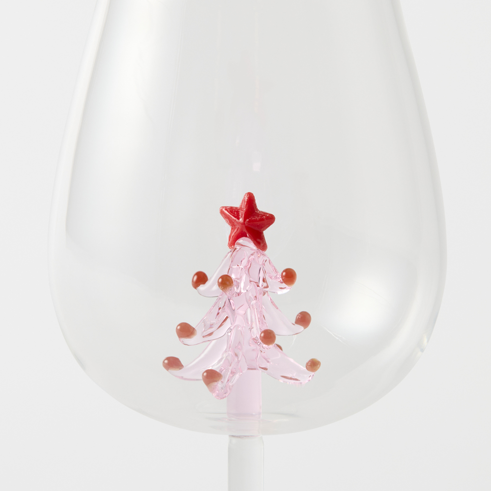 Christmas Pink Tree Wine Glass Pack of 2