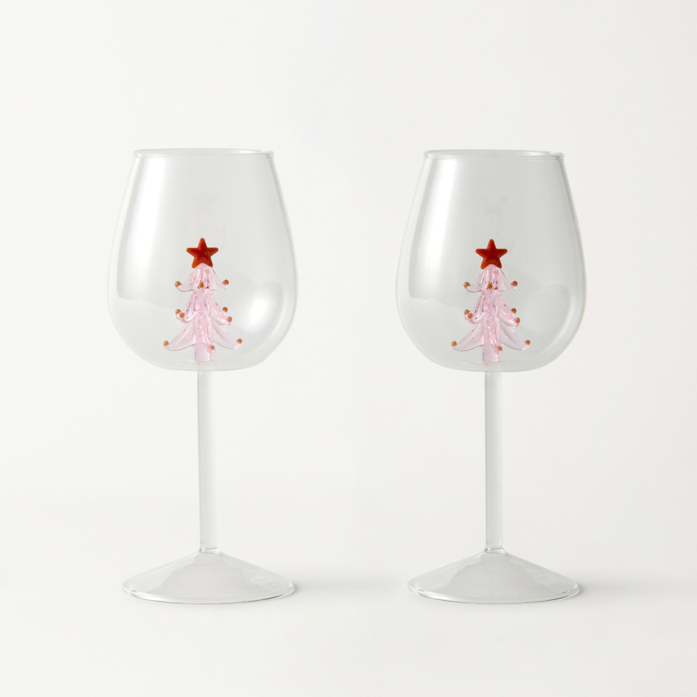 Christmas Pink Tree Wine Glass Pack of 2