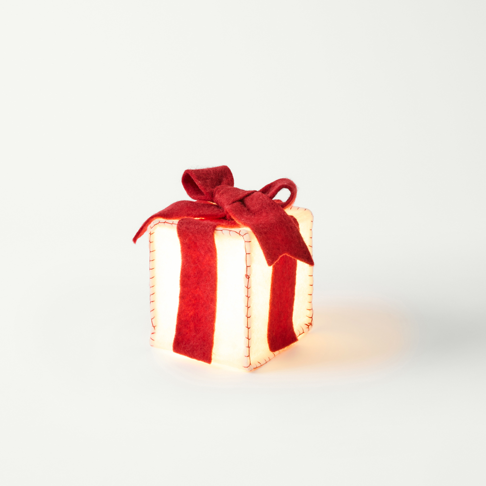 Red & White Small Felt Gift Box with LED Lights | Adairs