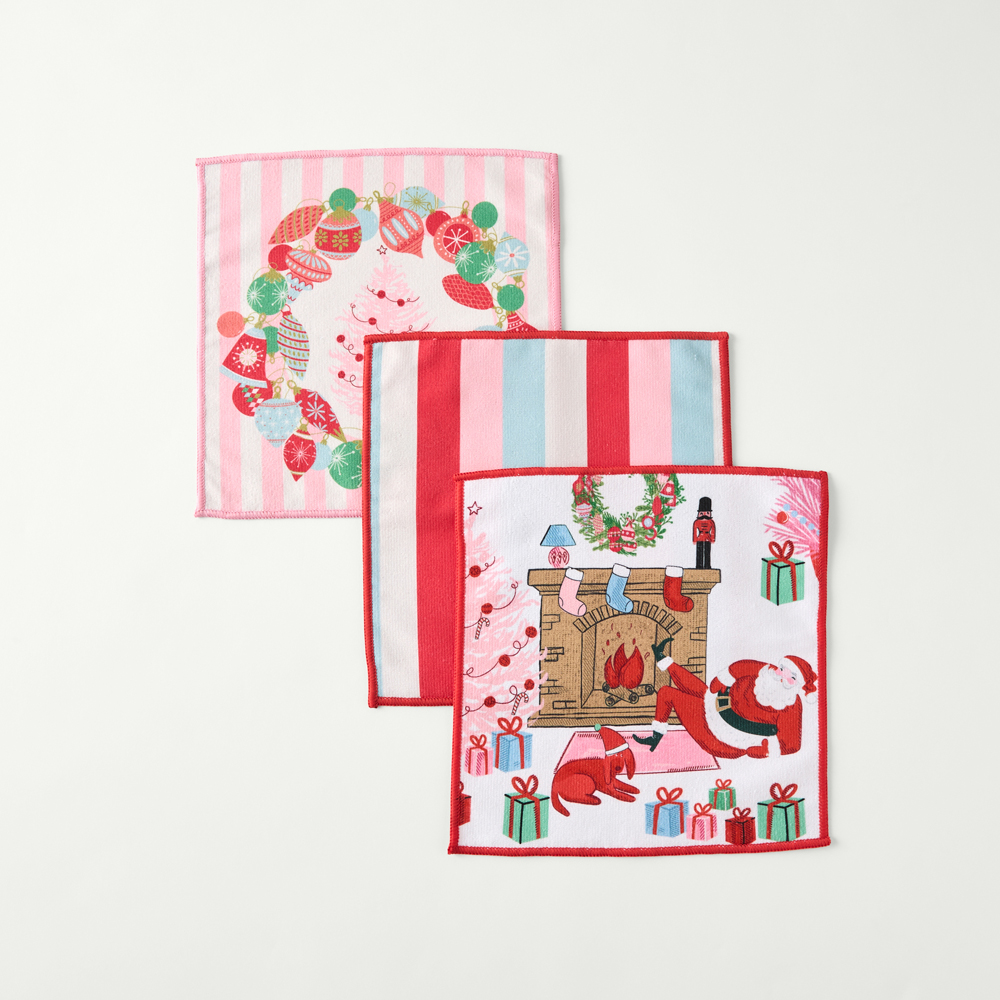 Adeline Vintage Christmas Microfibre Washcloths Pack of 3 | Adairs
