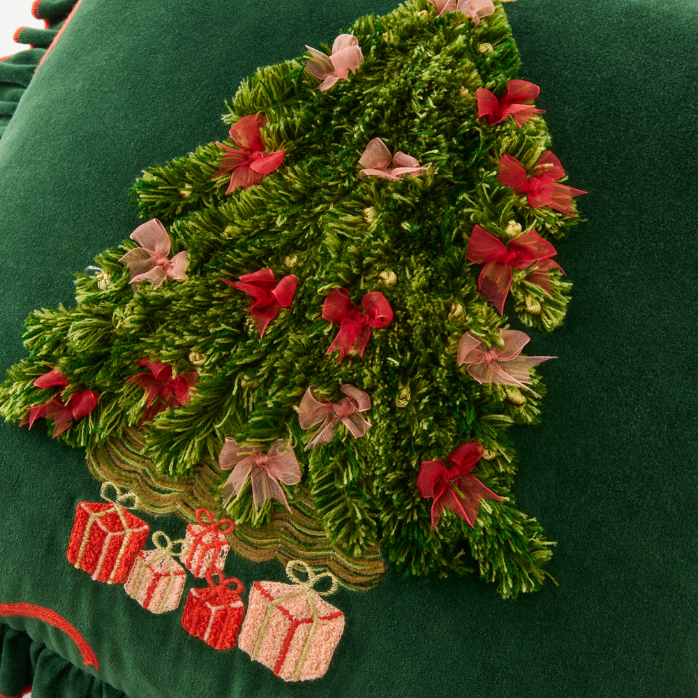 Festive 12 Days of Christmas Green Frill Cushion