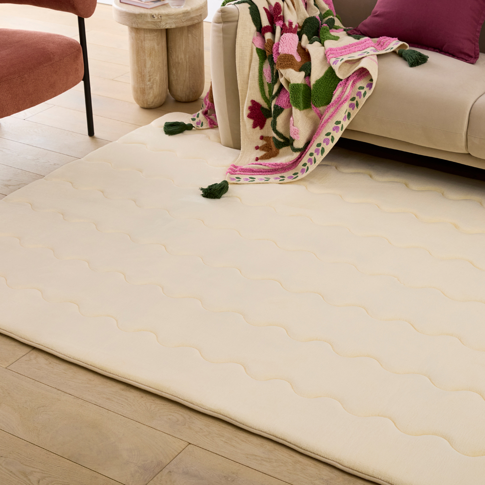 Ultrasoft Cream Wave Quilting Memory Foam Rug | Adairs