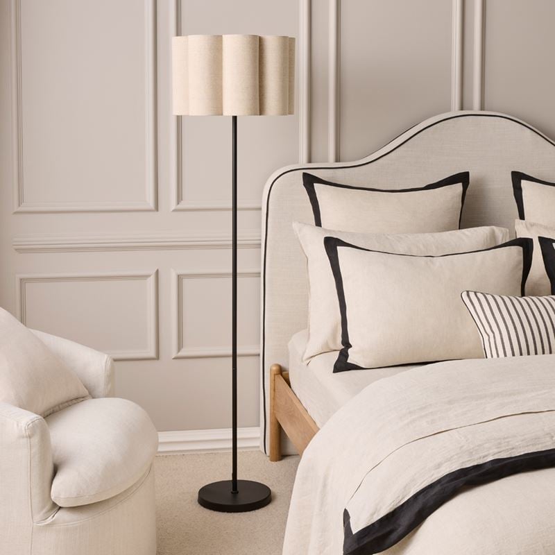 Cliveden Linen & Black Floor Light | Elegant Design