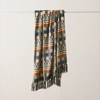 Aspen Biscuit & Forest Check Fleece Tassel Throw