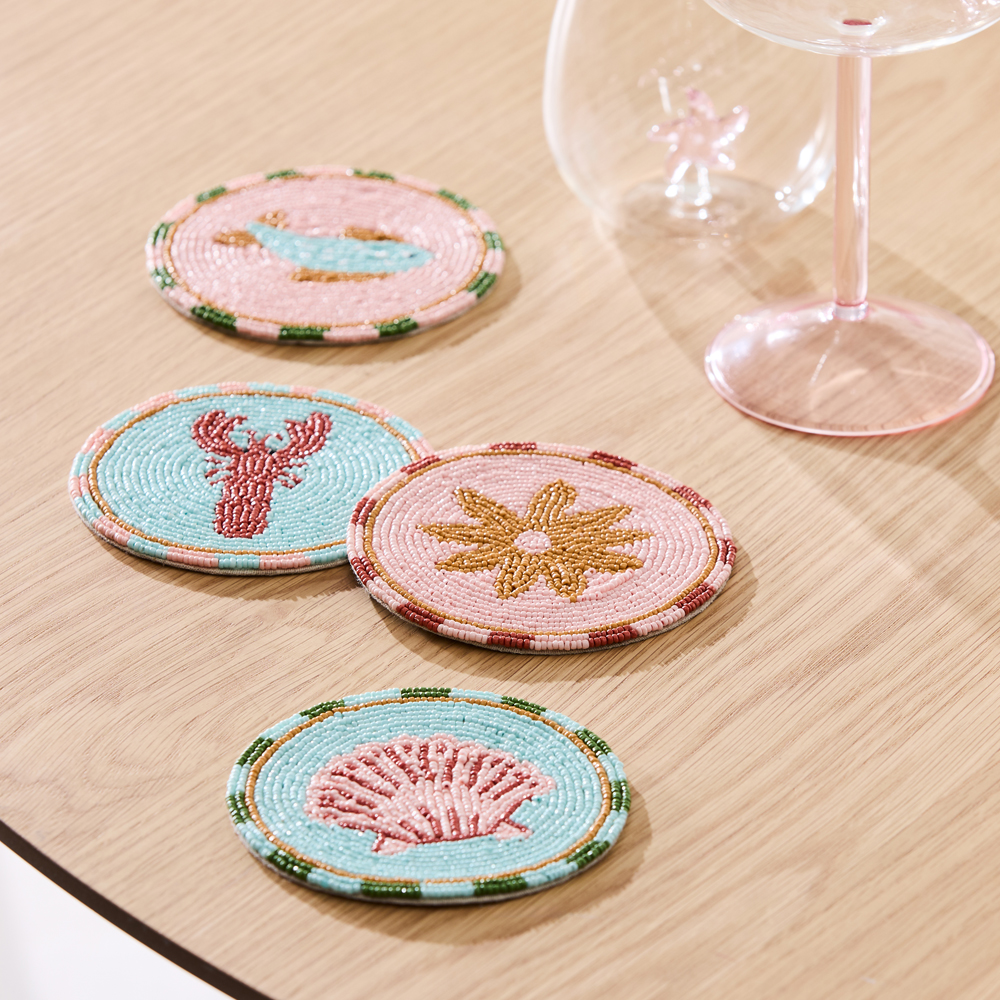 Frame Multiple Coasters Sealife Multi Beaded Coasters Pack of 4 | Adairs