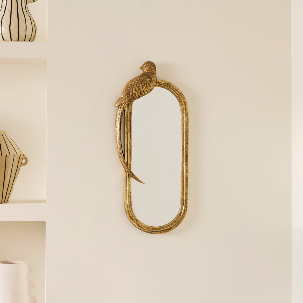 Image showcasing Gold Oval Aviary Mirror | Adairs