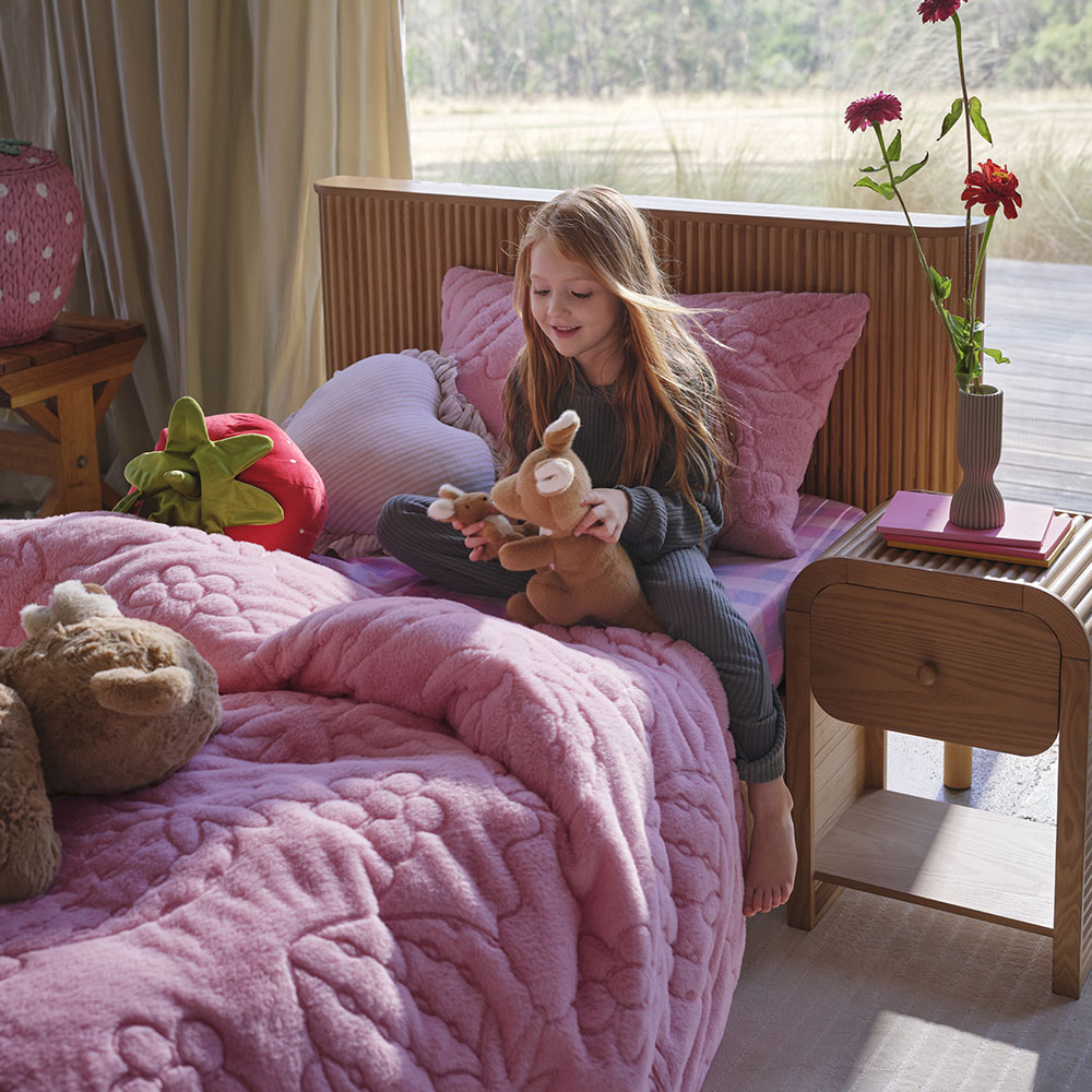 Adairs Kids - Berry Bloom Pink Faux Fur Quilt Cover Set | Adairs