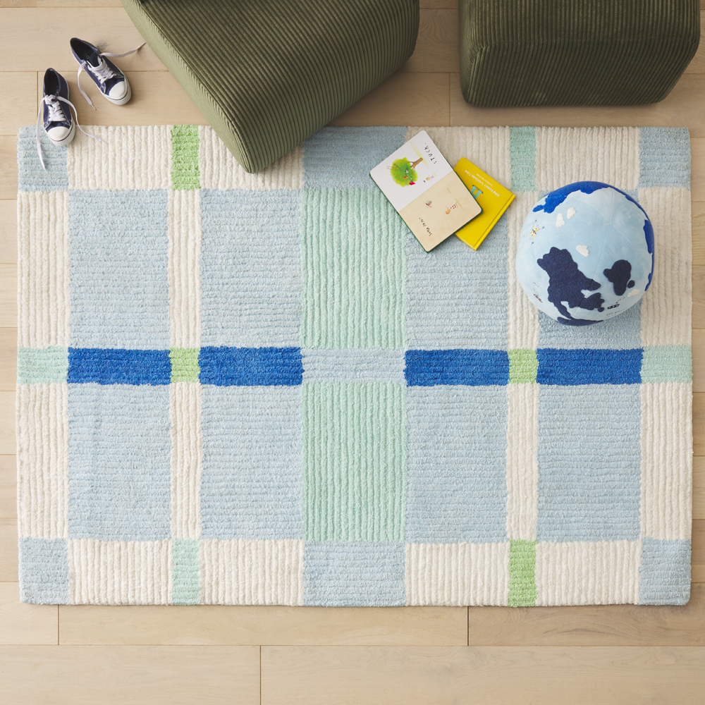 Adairs Kids - Blue & Green Microplush Ribbed Rug | Adairs