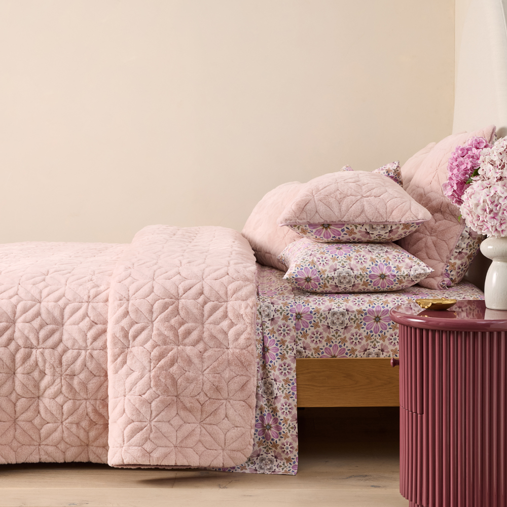 Fleur Harris Botanica Mauve Faux Fur Quilted Coverlet Separates