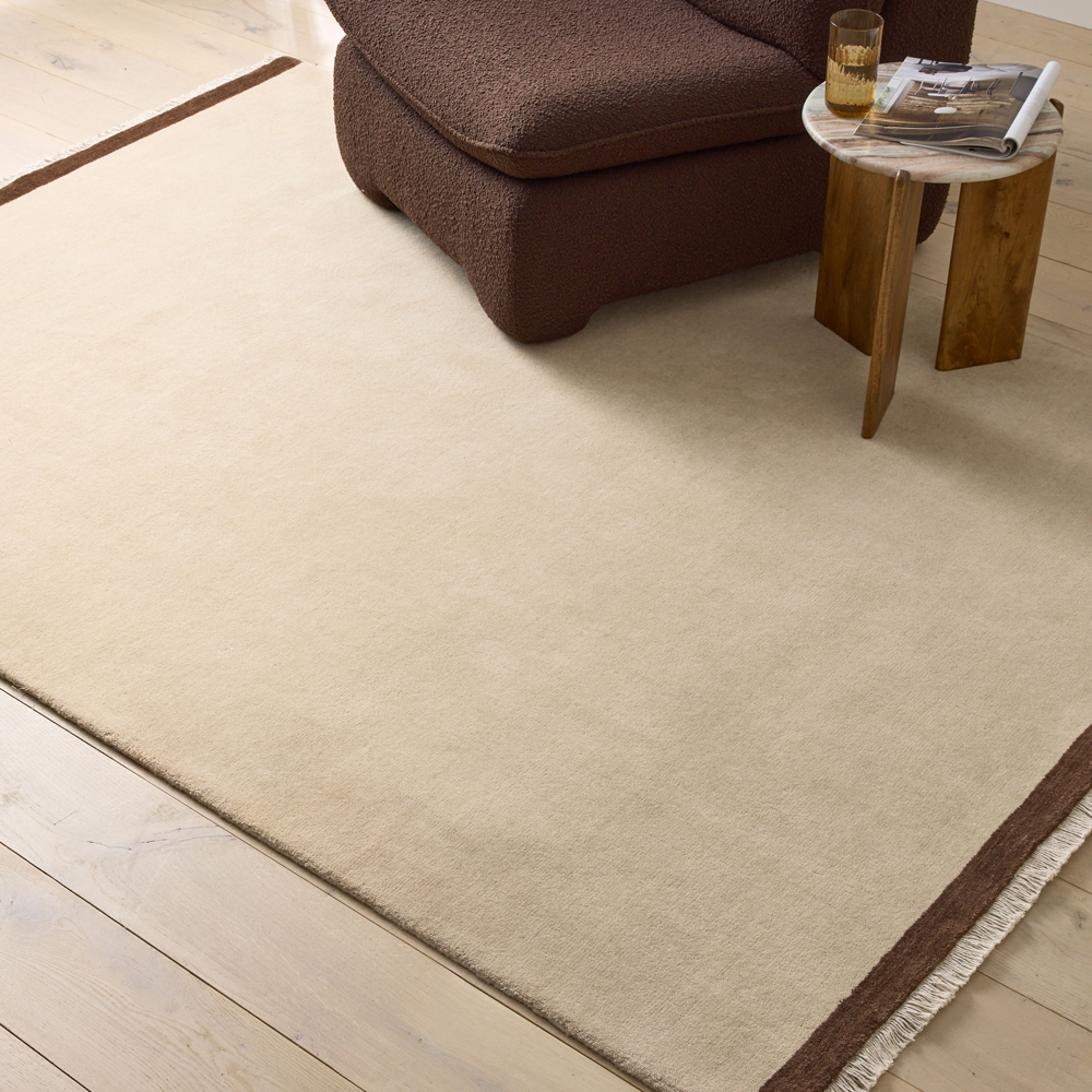Whisper Tufted Fringed Warm Oat Wool Rug | Adairs