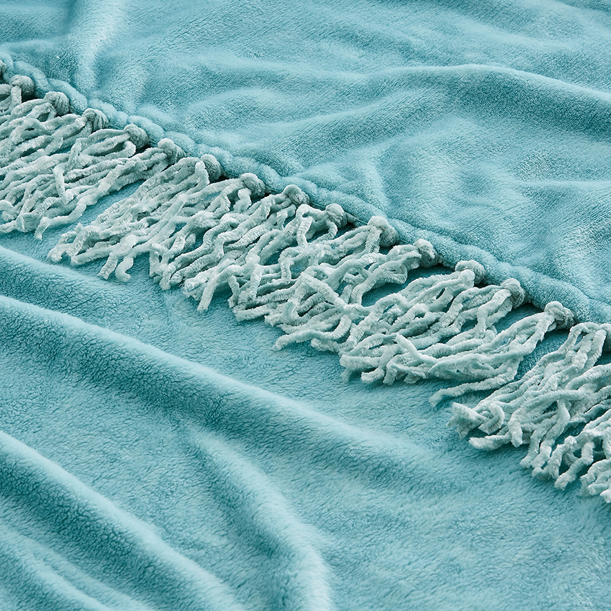 Adairs Kids Tassel Trim Ultrasoft Mist Green Blanket Adairs