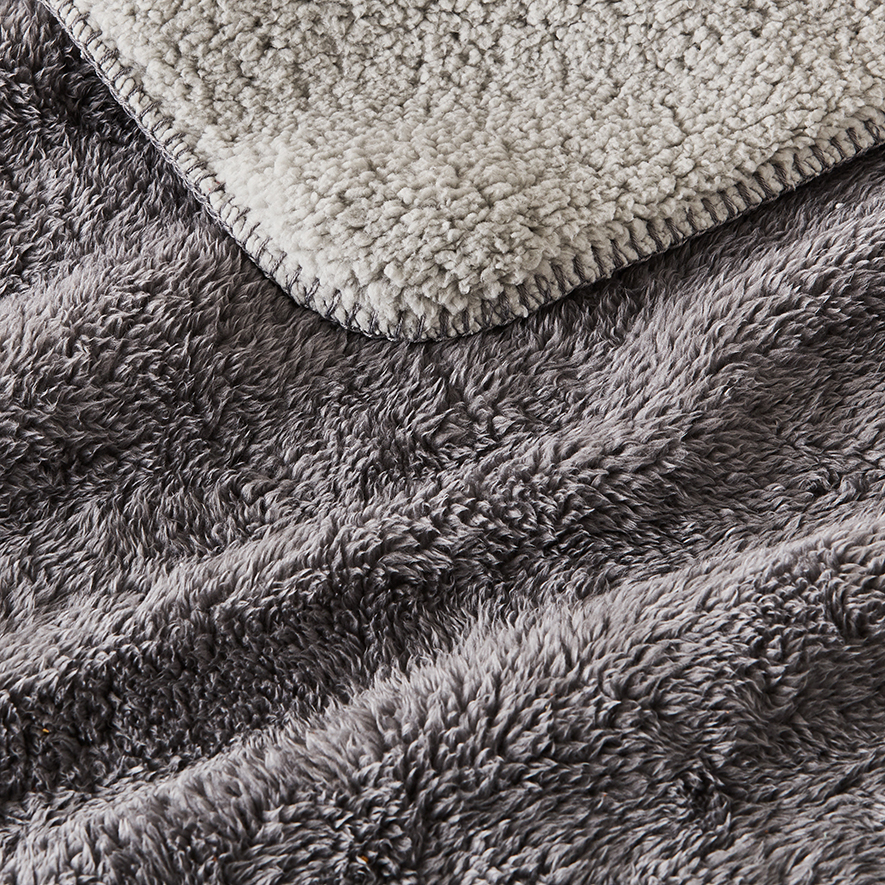 Adairs Kids Cosy Silver & Charcoal Sherpa Blanket Adairs