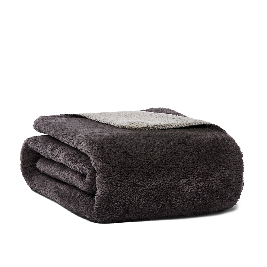 Adairs Kids Cosy Silver & Charcoal Sherpa Blanket Adairs