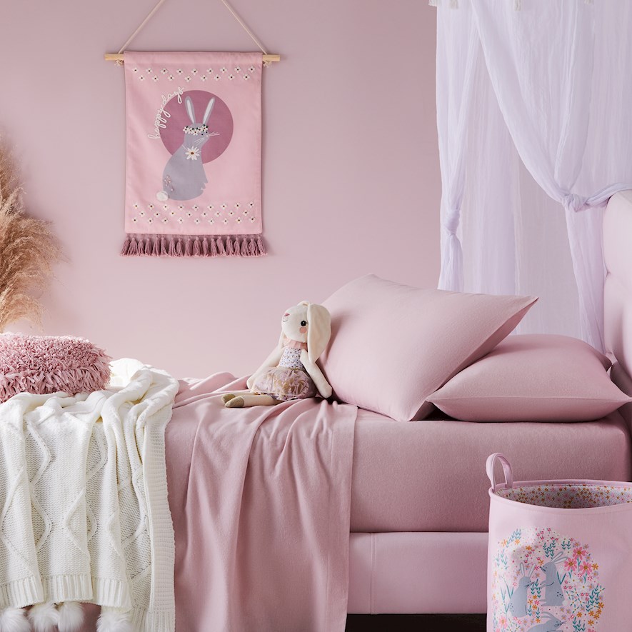 Adairs Kids Plain Dye Flannelette Pink Sheet Set Adairs