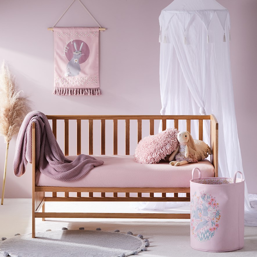 Adairs Kids Plain Dye Flannelette Pink Cot Fitted Sheet Adairs