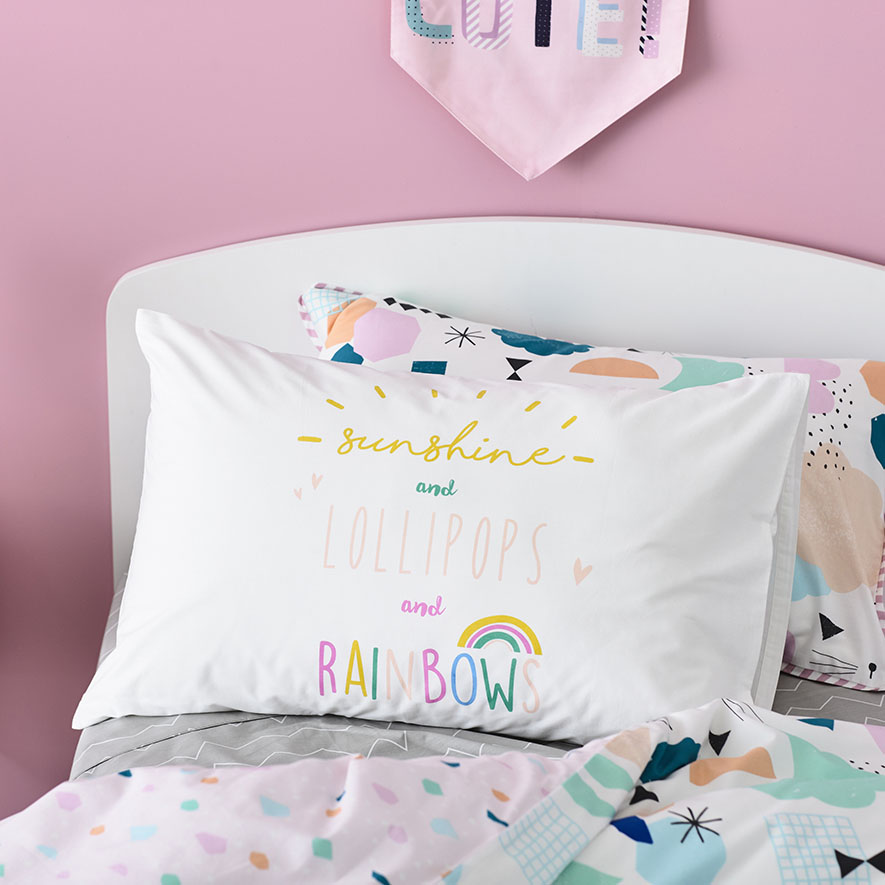 Adairs Kids Sunshine and Lollipops Text Pillowcase Adairs