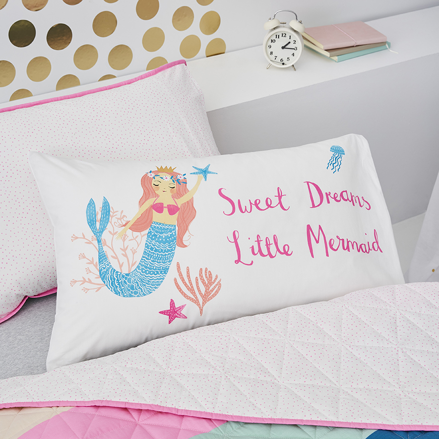 Adairs Kids Text Pillowcase Sweet Dream Mermaid Adairs