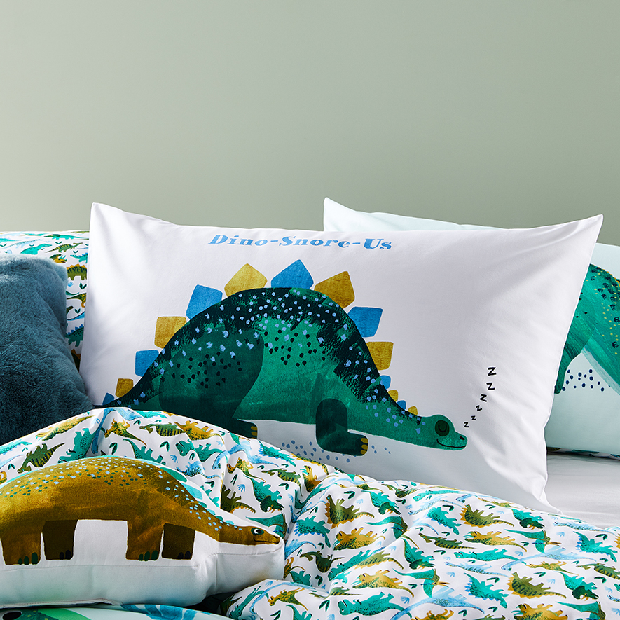Adairs Kids Decorative Dino Snore Us Pillowcase Adairs