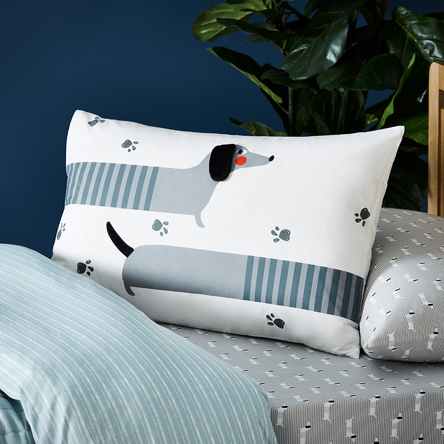 Adairs Kids Sausage Dog Decorative Text Pillowcase Adairs