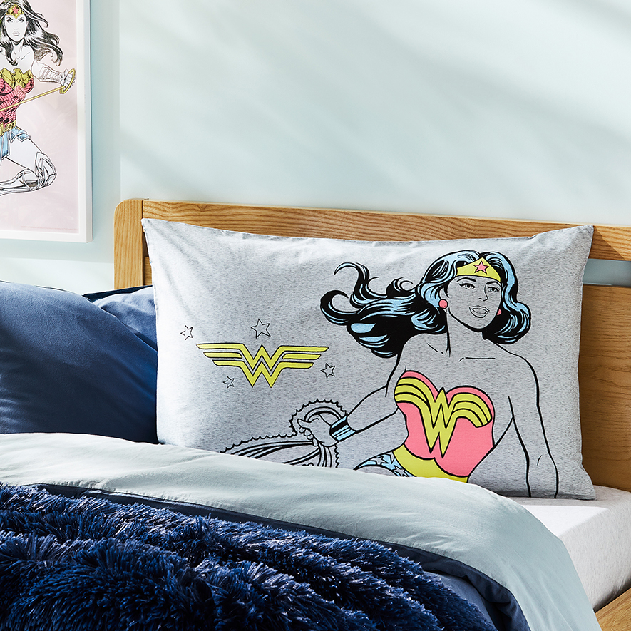 Adairs Kids Wonder Woman Text Pillowcase Adairs