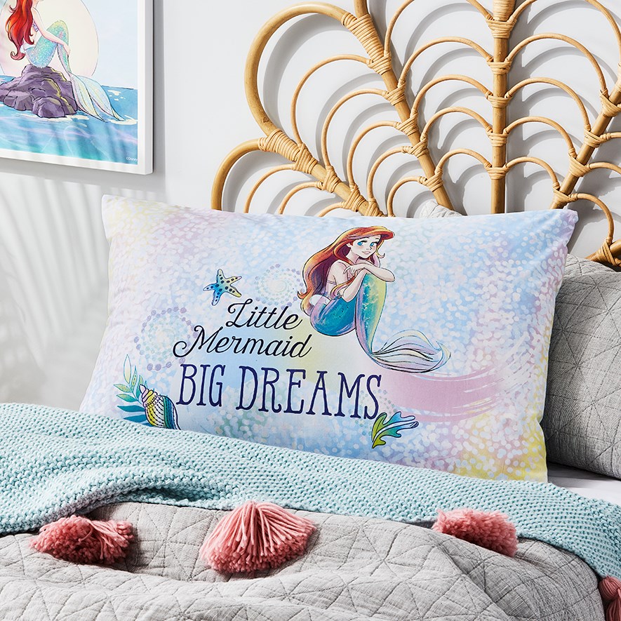 Adairs Kids Little Mermaid Big Dreams Text Pillowcase Bedroom