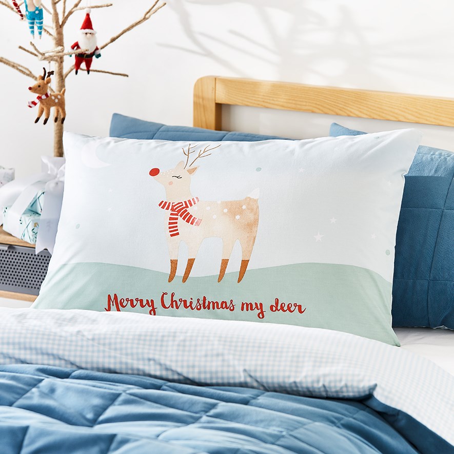 Adairs Kids Christmas Santa Reindeer Text Pillowcase Adairs