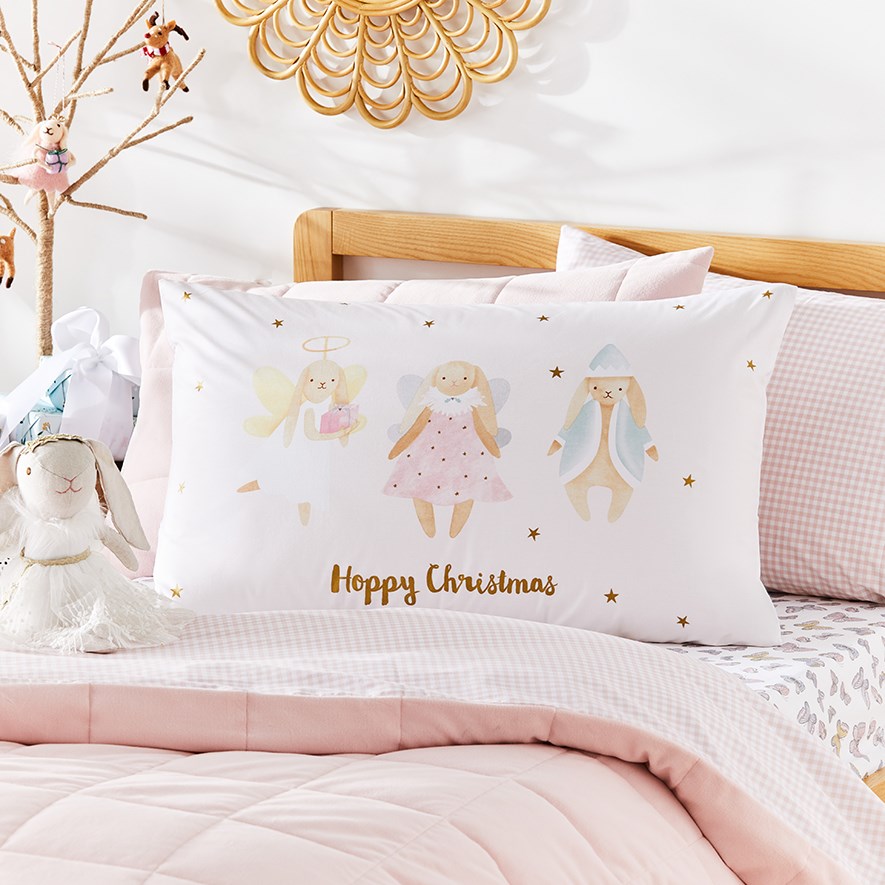 Adairs Kids Christmas Triplet Bunnies Text Pillowcase Adairs