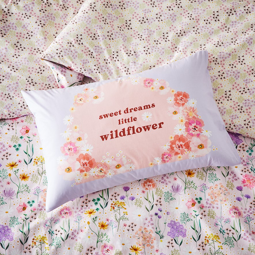 Adairs Kids Wildflower Lilac Pillowcase Adairs