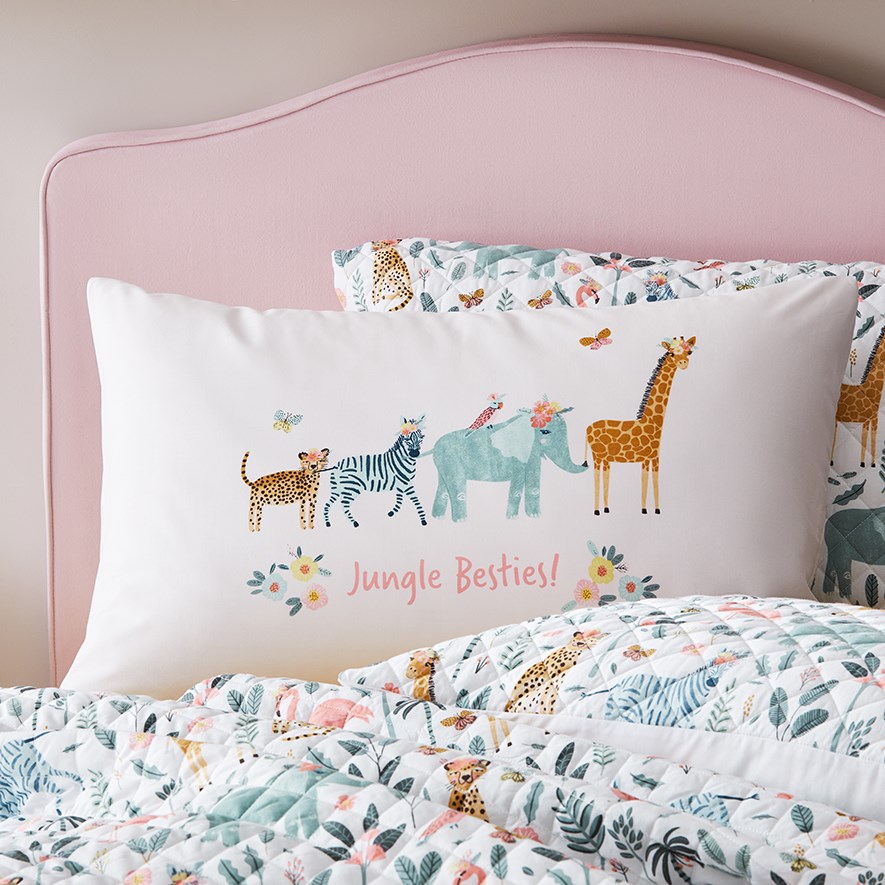Adairs Kids Jungle Besties Bamboo Cotton Pillowcase Adairs