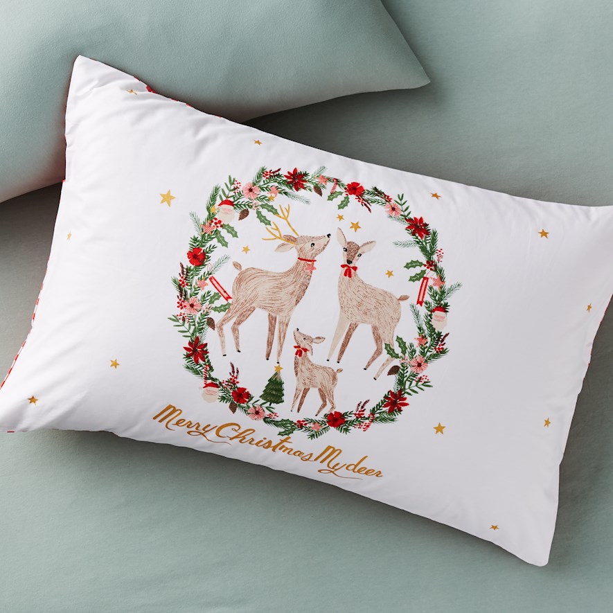 Adairs Kids Christmas Deer Green Pillowcase Adairs