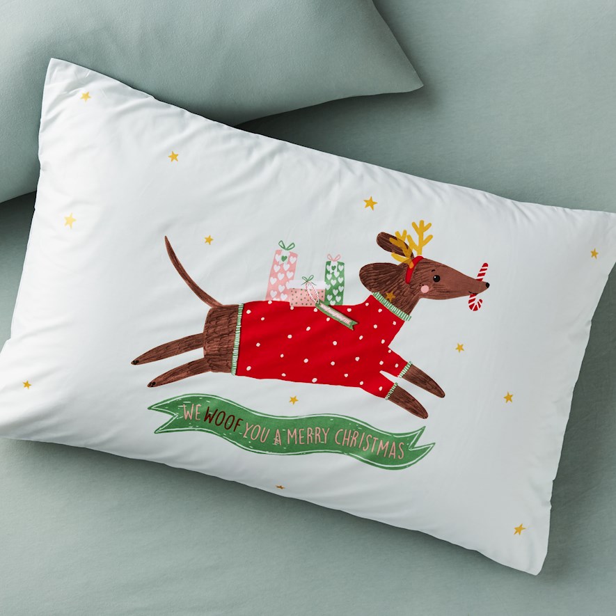 Adairs Kids Christmas Mint Woof You A Merry Christmas Pillowcase Adairs