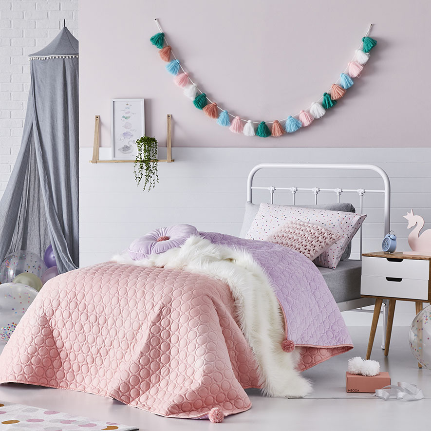 Cambridge Velvet Coverlet Lilac Adairs Kids Bedroom Quilt