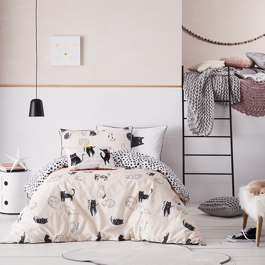 Adairs Kids - Meow Quilt Cover Set Pink | Adairs