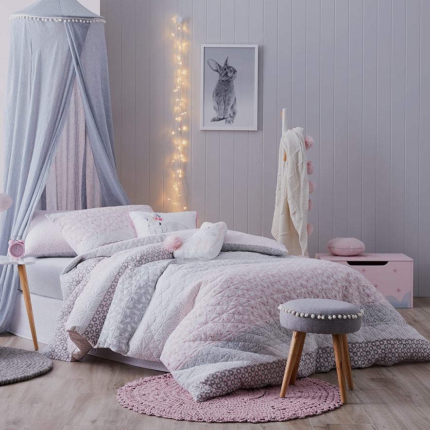 Adairs Kids Eloise Quilted Pink Quilt Cover Set Adairs