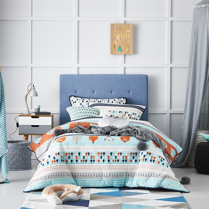 Adairs Kids Animal Aztec Quilted Blue Quilt Cover Set Adairs