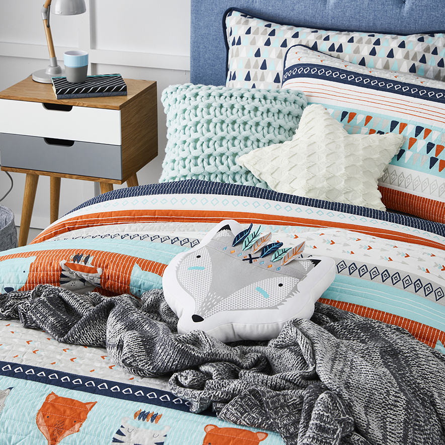 Adairs Kids Animal Aztec Quilted Blue Quilt Cover Set Adairs