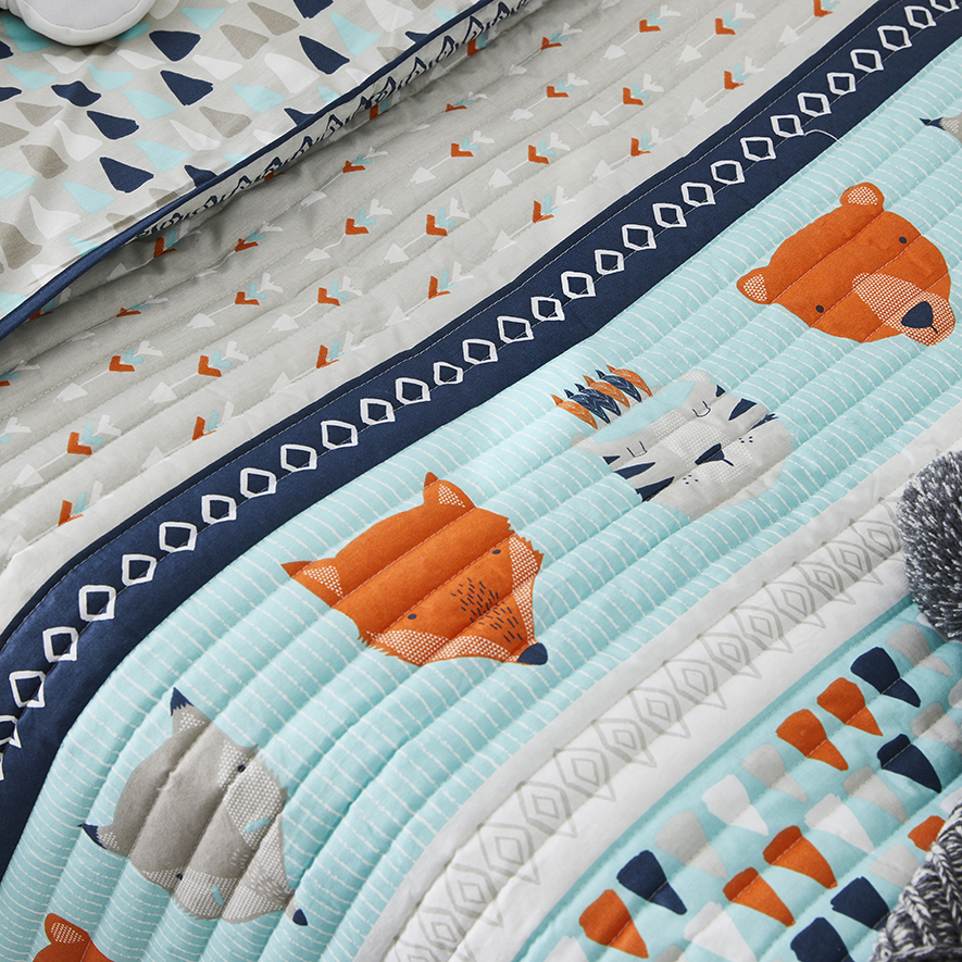 Adairs Kids Animal Aztec Quilted Blue Quilt Cover Set Adairs