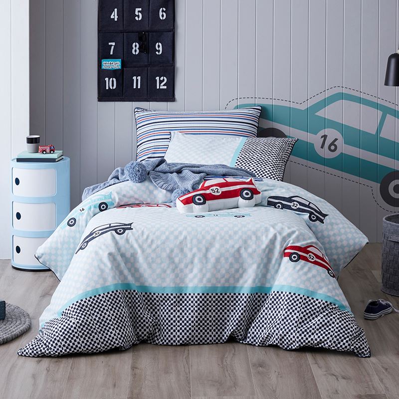 Race Day Quilt Cover Set Blue