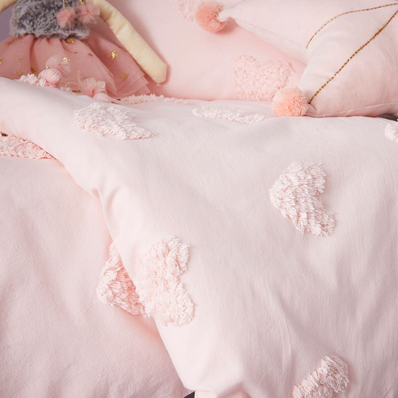 Chenille Heart Quilt Cover Set Pink
