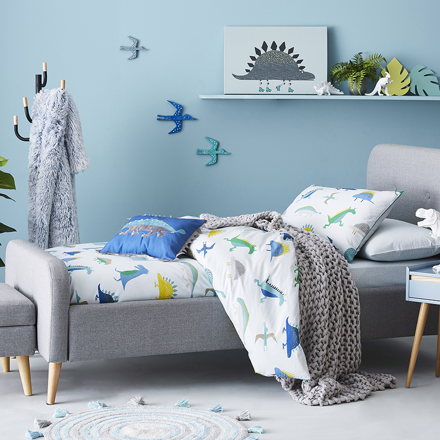 Adairs Kids Dexter s Dinosaur Quilt Cover Set Blue Adairs