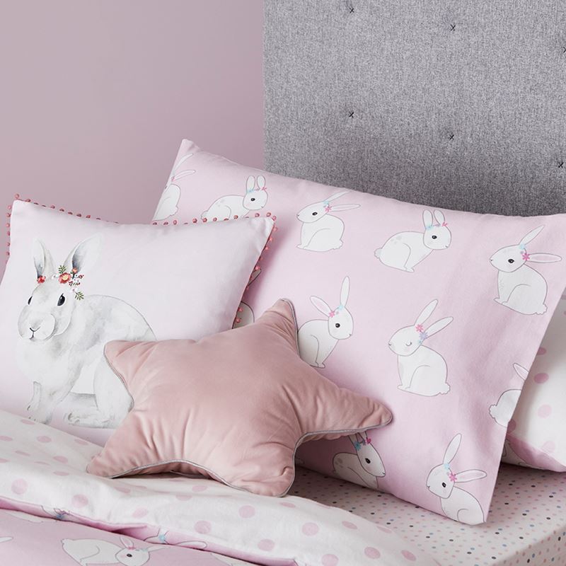 Bessie Bunny Flannelette Pink Quilt Cover Set
