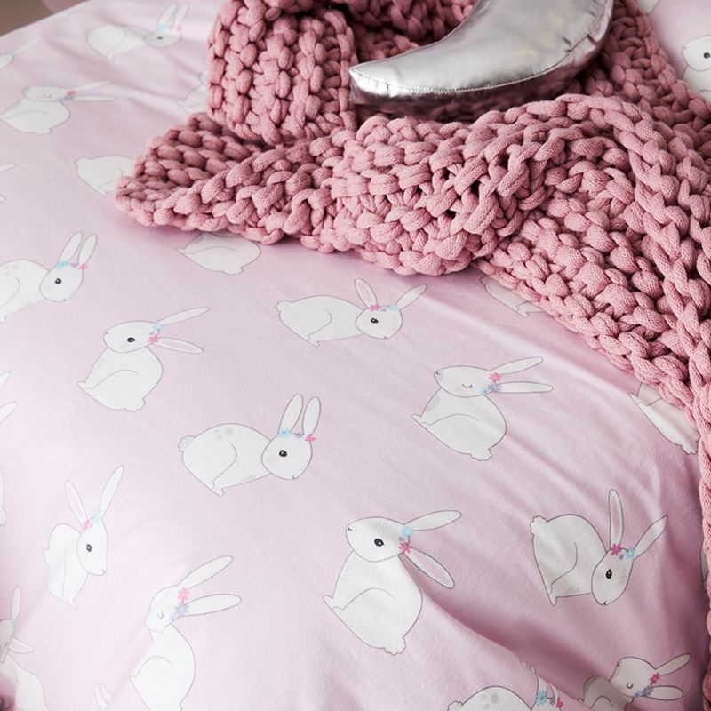 Bessie Bunny Flannelette Pink Quilt Cover Set