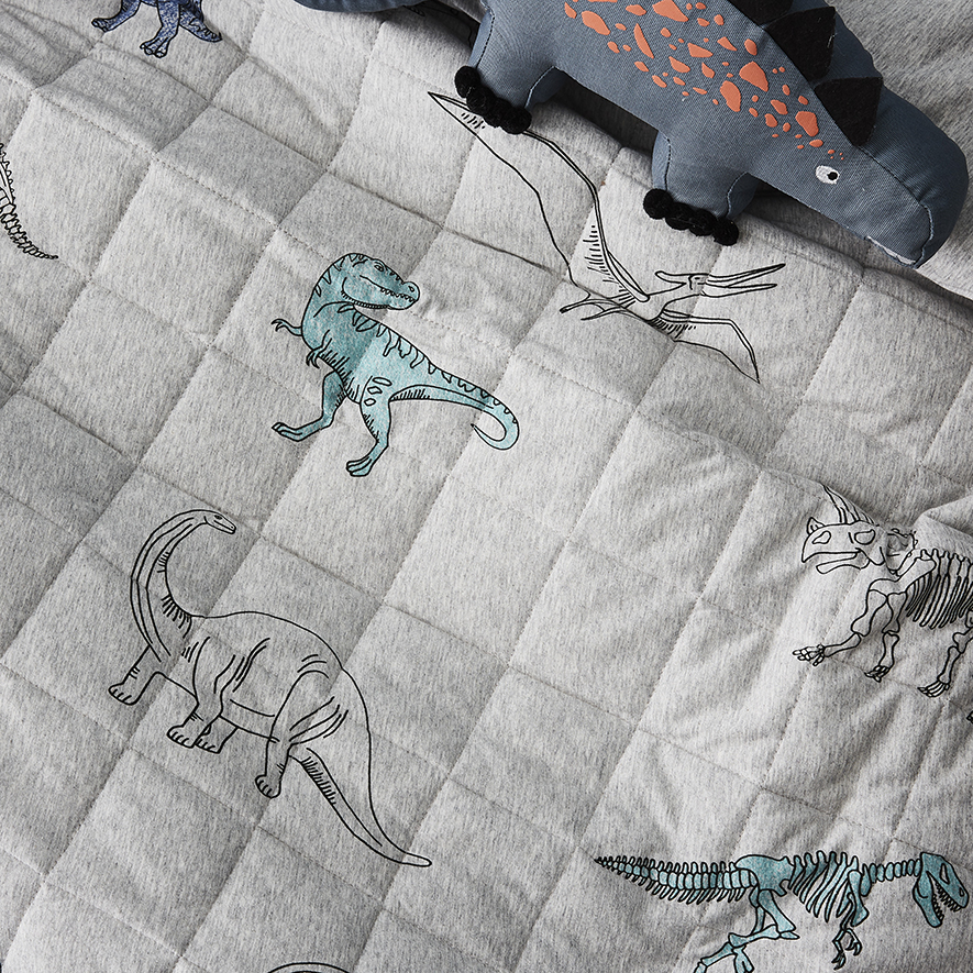 Adairs Kids Dino Jersey Quilted Grey Quilt Cover Set Adairs