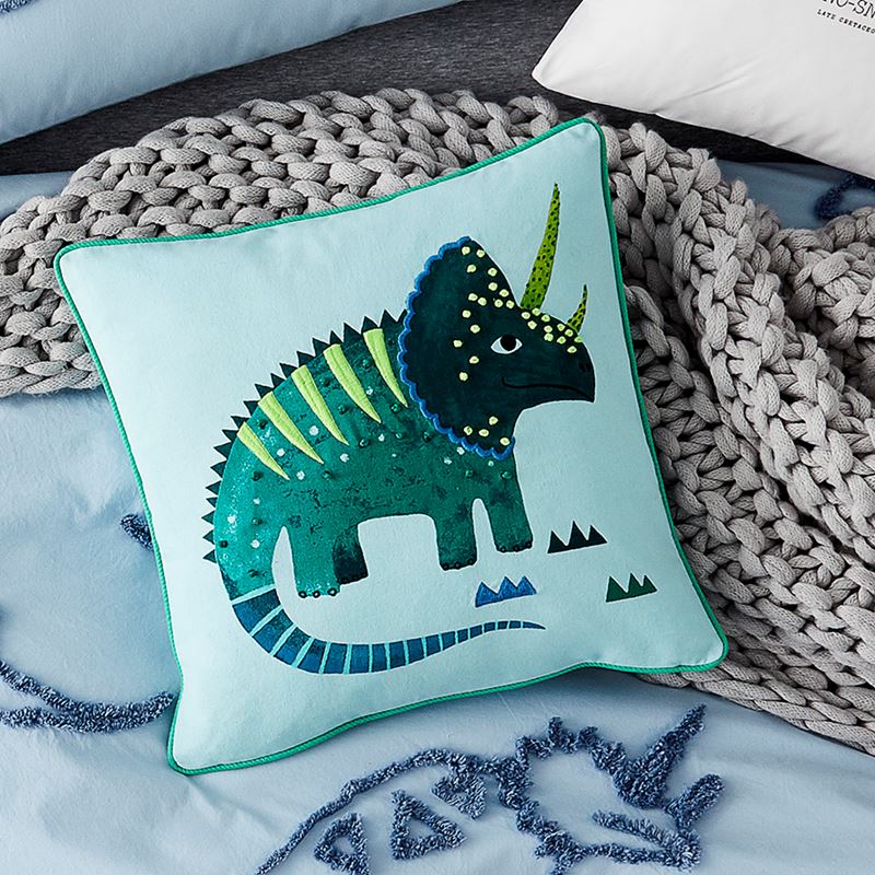 Dino Chenille Blue Quilt Cover Set