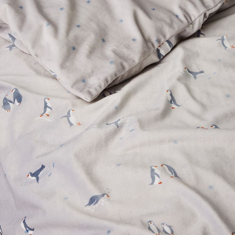 Penguin Super Soft Velour Grey Quilt Cover Set