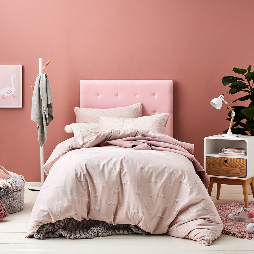 Adairs Kids Duckling Super Soft Velour Pink Quilt Cover Set Adairs