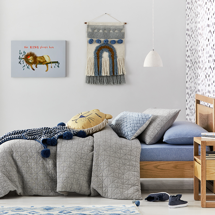 Adairs Kids Elvis Grey Quilted Quilt Cover Set Adairs