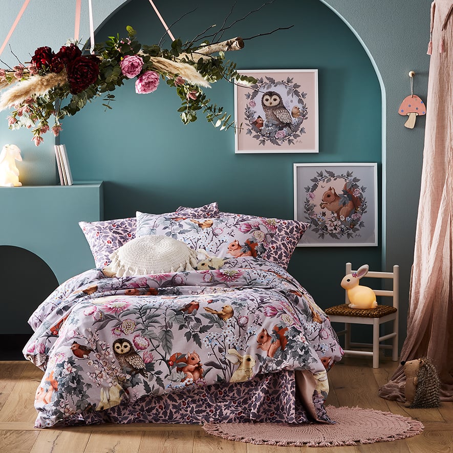 Adairs Kids Fleur Harris Woodland Lavender Quilt Cover Set Adairs