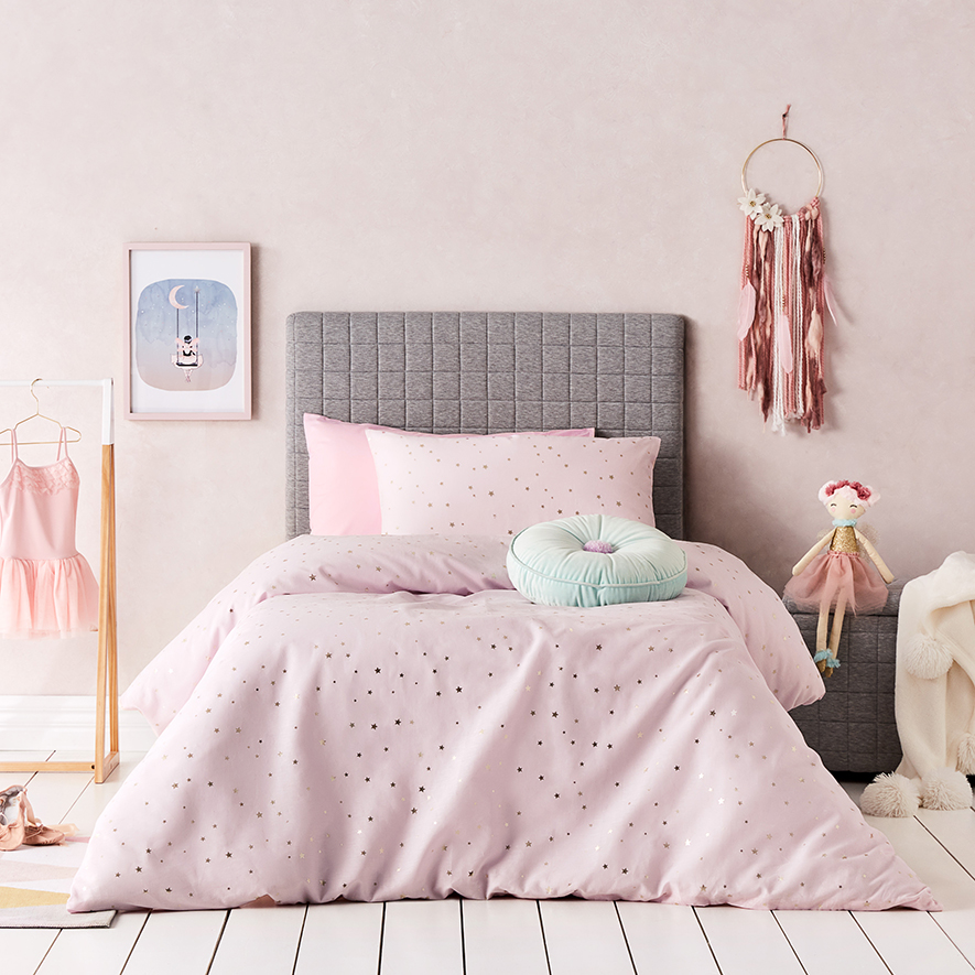 Adairs Kids - Twinkle Star Linen Cotton Pink Quilt Cover Set | Adairs